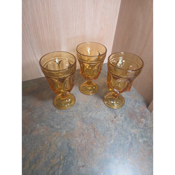 Anchor Hocking Other - Anchor Hocking Fairfield Amber Glass Goblets 1960s Set of 3 Honey Gold Vintage